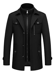 Autsel Herren Mantel Winter Warme Stehkragen Jacke Business Mid-Length