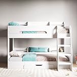 Flair Furnishings - Double Bunk Beds, Wooden Bunk Beds for Kids with Shelves and Drawer, Heavy Duty and Sturdy, Cosy, Stylish, Space Saving Design (Grey & White)