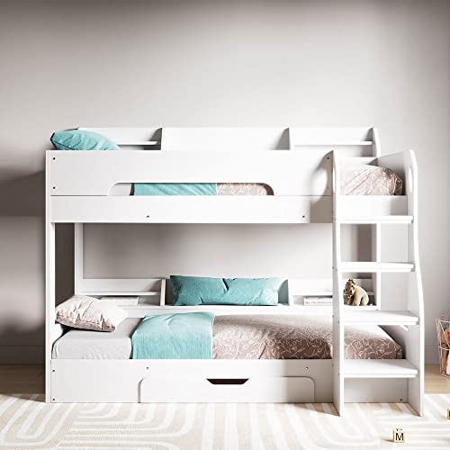 Flair Furnishings - Double Bunk Beds, Wooden Bunk Beds for Kids with Shelves and Drawer, Heavy Duty and Sturdy, Cosy, Stylish, Space Saving Design (Grey & White) Flair Furnishings - Double Bunk Beds, Wooden Bunk Beds for Kids with Shelves and Drawer, Heavy Duty and Sturdy, Cosy, Stylish, Space Saving Design (Grey & White)