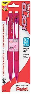 Miniatura 3 de Lápiz automático Pentel Twist Erase Click con 2 borradores de repuesto y minas, 0.01 pulgadas, barriles surtidos, Rosado Paquete de 2