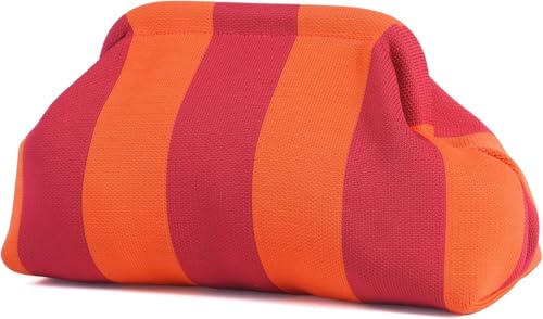Image of Kawn Women's Striped Crochet Clutch Purse | Woven Handcrafted Shoulder Handbag | Kiss-Lock Dumpling Style Evening Clutch for Daily Use & Outings