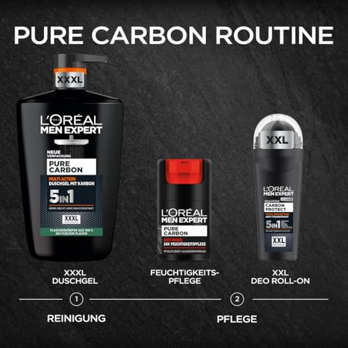 L'Oréal Men Expert XXXL 5-in-1 Shower Gel and Shampoo for Men, Shower Bath for Cleansing Body, Hair and Face, Men's Body Care for Long-Lasting Freshness with Carbon, Pure Carbon, 1 x 1000 ml