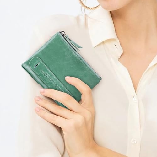 Image of CONTACTS Soft Leather Wallet for Women Small Bifold Coin Purse Double Zipper Card Holder with RFID Blocking (Teal Green)