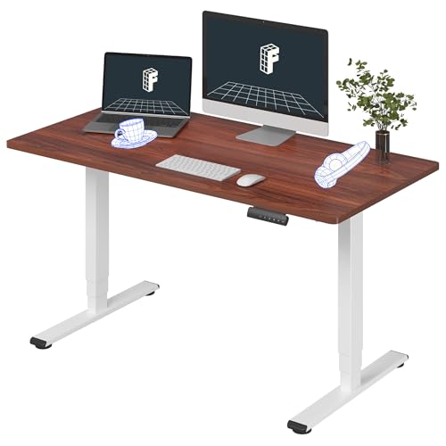 Image of FLEXISPOT E6 3-Stage Dual Motor Electric Standing Desk 55 x 28 Sit Stand Up Desk, Holds 220 lbs, Adjustable Height w /Memory Presets, One-Piece Mahogany Desktop & White Frame, Ships in 2 Boxes
