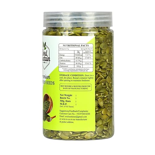 Image of SoulSustain Pumpkin Seeds 420 GM | Raw Pumpkin Seeds | Edible Seeds for Daily Nutrition | Plant Based Protein | Roasted Snack, Smoothies, Baking, Salads, Keto & Vegan Diet