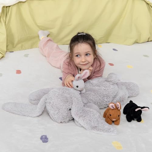 Image of MaoGoLan 4Pcs Large Bunny Stuffed Animal with 3 Babies Inside, 24 inch Giant Easter Bunny Plush Toys, Soft and Cuddly Gray Stuffed Rabbit Gift for Kids,Girls,Boys,Teens