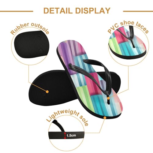 Rainbow Stripe Beach Summer Casual Flip Flop Sandals Non-Slip Quick Dry for Women Men 214A45342