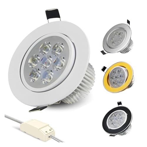 eufeifeiegds �ی^����LED�_�E�����C�g 3W/4W/5W/7W LED�V�[�����O�X�|�b�g���C�g ���ߍ��ݎ����o�̓V�[�����O�z�[���X�|�b�g���C�g��� AC85-265V(Silver,NATURAL WHITE_5W DIMMABLE)