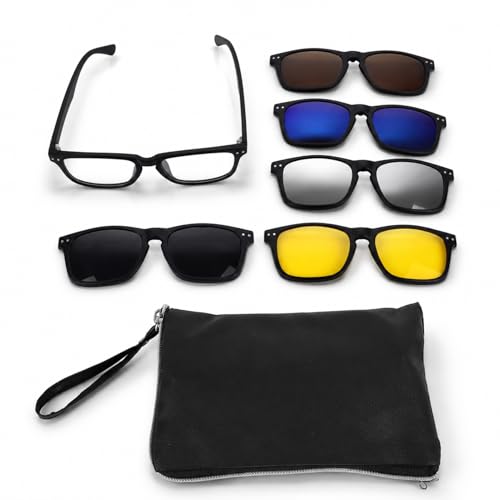Gafas de sol de marco TR rectangular con 5 clips magnéticos intercambiables