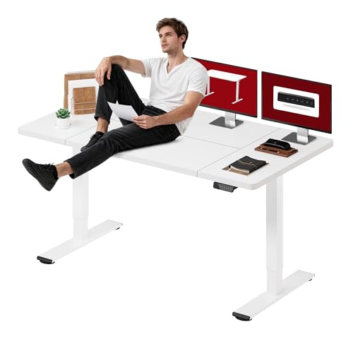 Image of SANODESK Dual Motor Electric Standing Desk 71 x 32 Inches, Height Adjustable Sit Stand Desk with Large Splice Board for Home Office, Computer Workstation, Study & Gaming, White Frame /White Top