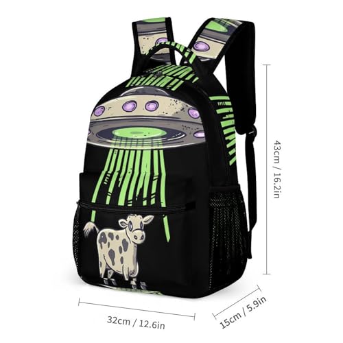 Printed Spaceships And Cows Backpack Shoulder Bags Lunch Bag Pencil Case Box 3 Set Daypack Cute2