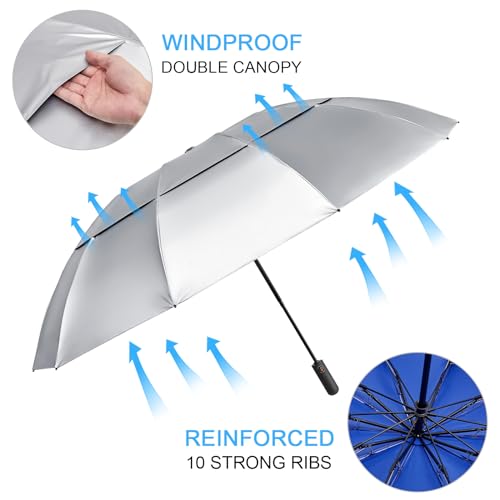 Image of G4Free 62 Inch Large Golf Umbrella Compact Reverse Travel Umbrella 10 Ribs Windproof for Rain Double Canopy Automatic Open Close