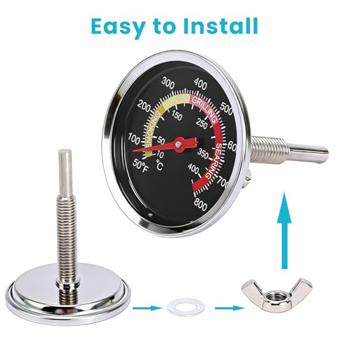 Grill Thermometer aus Edelstahl Ø6 cm, Smoker Thermostat für Weber Kettle, Kamado, Charbroil, Outback, Pit Boss, Uniflame BBQ