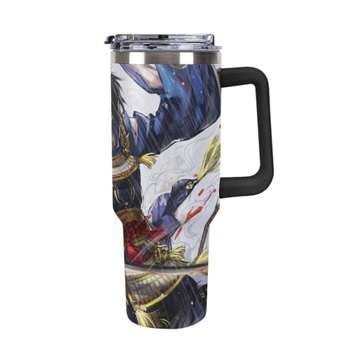 タンブラー 刀剣乱舞 三日月宗近 水筒 40OZ 真空断熱 保温保冷 ステンレスマグボトル 結露しない ストロー付き/直飲み可能 洗いやすい ハンドル付き 車内用 アウトドア キャンプ 大容量