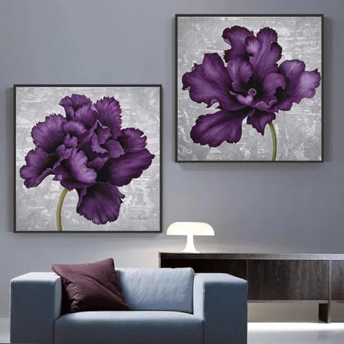 Peinture murale sur toile grand format violet pour ambiance chambre à coucher