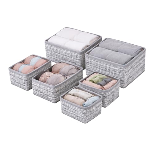 Image of DALUCI 6 Piece Foldable Clothing Storage Box Set | Cube Storage Bins and Dividers for Wardrobe Cloth Organizer for Storage Cupboard and Drawer Organizers for Shirts Pants Underwear Bras Socks (Grey)
