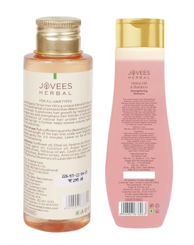 Image of Jovees Herbal Red Onion Oil & Bamboo Strengthening Shampoo Gives Smooth, Strong, Healthy Hair And Organic Onion Hair Oil | Improves Hair Growth Frizz-free Hair 100ml
