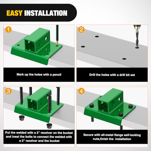 Image of Nilight Bolt on Tractor Bucket 2 inch Towing Receiver Adapter 5 /8 inchPin Hole Class 3 Trailer Hitch 12000 LBS Work Well for Tractor Buckets Green
