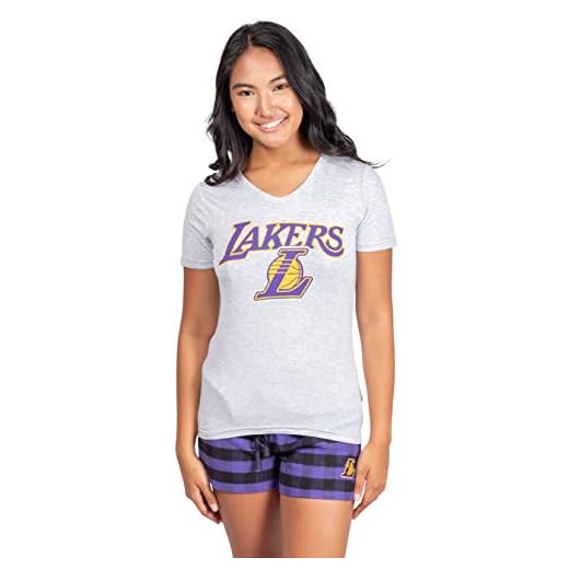 Ultra Game NBA Los Angeles Lakers Womens Sleepwear Soft Tee Shirt & Flannel Shorts Loungewear Pajama Set, Team Color, X-Large