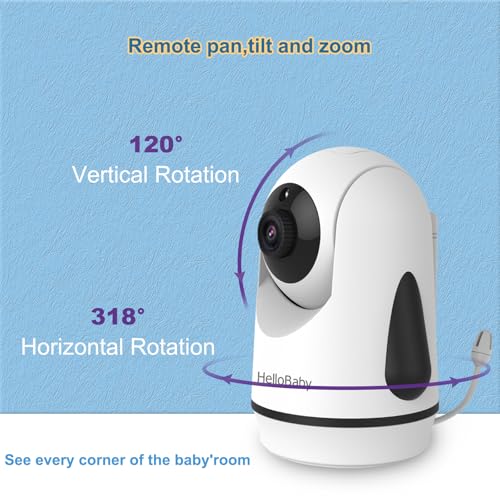 Image of HelloBaby Video Baby Monitor with 2 Cameras and 5 Inch Split Screen Display, Remote Control Cameras with Night Vision and Temprature Monitoring
