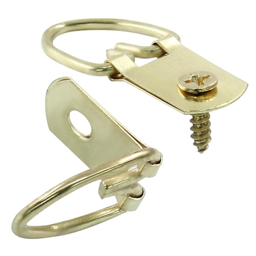 Image of 100 Pcs D Ring Picture Hangers 31mm /1.22 Inch D Ring Picture Hooks 1 Hole Metal Hooks with Screws for Hanging Mirror, Clock, Decoration and Paintings (Gold)