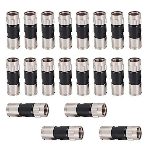 RELIAGINT 20 Pack Coaxial Cable Connector, 75 Ohm F-Type Waterproof Brass Compression Connectors for RG6 Dual/Tri/Quad Shield Cables, for HD TV, Satellite & Antennas