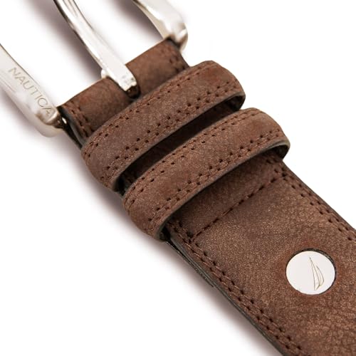 Image of Nautica Men's Casual Leather Belt | Everyday | Classic | Pants | Jeans | Khakis | Chinos | Metal Buckle
