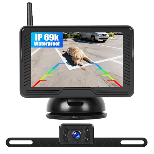 Wireless Backup Camera for Car 4.3 Inch Monitor Digital Signal Stable Rear View Camera Night Vision for Truck/Car/Pickup/SUV/ IP69 Waterproof with License Plate Backup