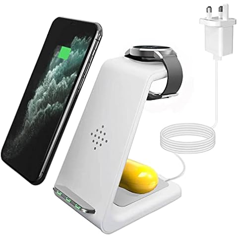 Samsung Wireless Charger with 18W Adapter, Charging Station Stand Dock for Samsung Galaxy S22/S21/S20/S10/S9+/S8/S7 Edge/Note 10/10+, Galaxy Buds Live, Active 1/2, Galaxy Watch 42/46mm - White Cover