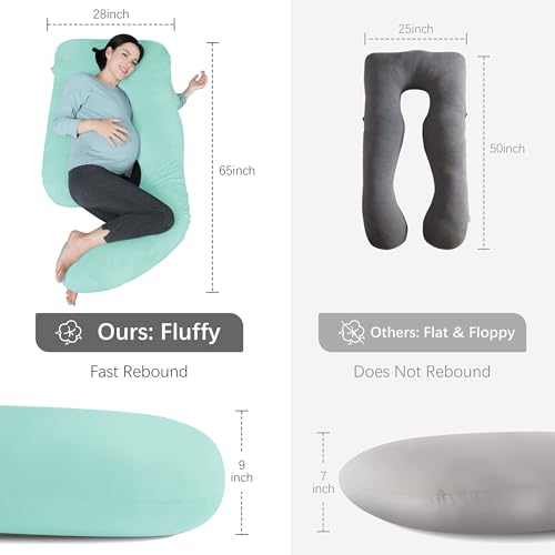 Image of MOON PARK Pregnancy Pillows for Sleeping - U Shaped Full Body Maternity Pillow with Removable Cover - Support for Back, Legs, Belly, HIPS - 65 Inch - Turquoise