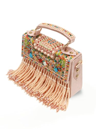 Image of THE TAN CLAN Kiara Beige Flap Over Bag Clutches for women Purses Luxury Evening Handbags for ladies with Handle
