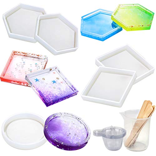 Vindar 5 Pack DIY Silicone Coaster Resin Molds, Epoxy Casting Molds Including Round