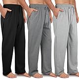 Wenouy 3 Pack Men's Cotton Pajama Pants Soft Pjs Lounge Bottoms with Pockets & Elastic Waist Sleepwear for Men Large, Black, Light Gray, Gray, Navy Blue