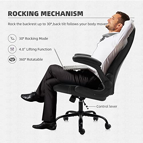 Seatzone Executive Office Chair Leather Modern Computer Chair Black Desk Chair With Wheels And Arms For Adults #TOP6