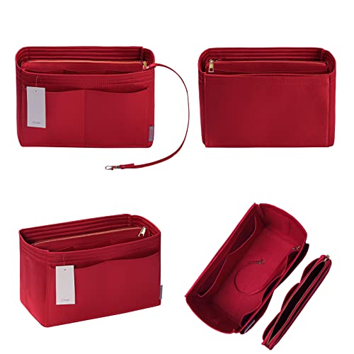 ZTUJO Purse Organizer Insert, Felt Bag Organizer with Metal Zipper, Handbag & Tote Shaper, For Speedy Neverfull Tote, 7 Sizes(Large,Ruby)