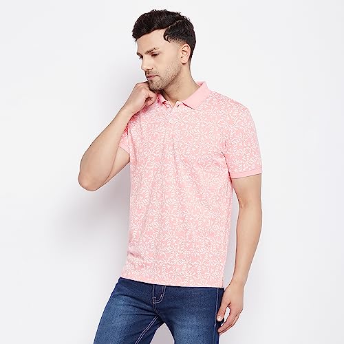 Image of WILD WEST Mens Plus Size Polo Neck Pink All Over Printed Half Sleeve Tshirt for Men (U)
