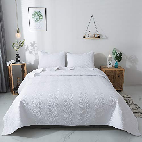 Quilt Set 3 Piece White King Cal King Size New Pattern Bedspread - Soft Microfiber Lightweight Coverlet For All Season (118"X106" Includes 1 Quilt, 2 Shams) #TOP6