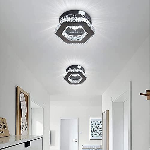 Modern Crystal Ceiling Lights Led Ceiling Light Mini Chandeliers Lighting Polygon Pendant Light for Bathroom Kitchen Living Room Bedroom (Cool White)