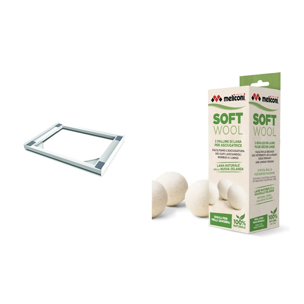 Meliconi Torre Slim L45 Kit Di Sovrapposizione In Tecnopolimero Per Lavatrice E Asciugatrice + Meliconi Soft Wool-Palline asciugatrice, Facilitano l'asciugatura dei Capi lasciandoli Morbidi a Lungo