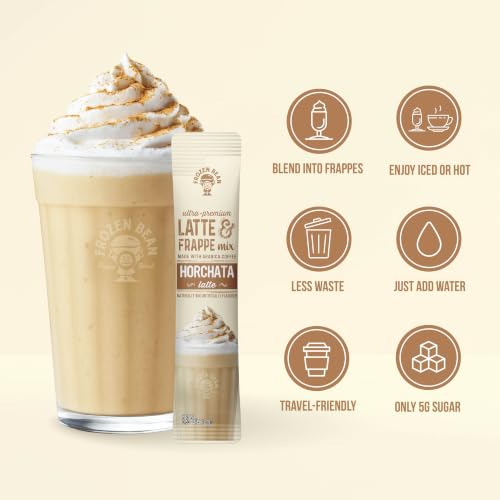 Image of The Frozen Bean Horchata Coffee Frappe & Latte Instant Mix (10 Sticks), Made with Arabica Coffee, Double Shot Caffeine, Low Sugar & Premium Ingredients, Hot, Iced, or Blended Drinks