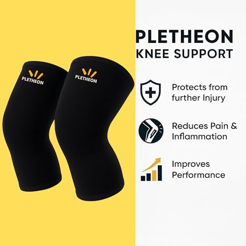 Image of PLETHEON Knee Cap for Pain Relief Men & Women | Compression Knee Support for Gym, Sports & Running | Anti-Slip, Breathable & Sweat-Free Knee Brace for Joint Pain & Injury Recovery (BLACK, LARGE)