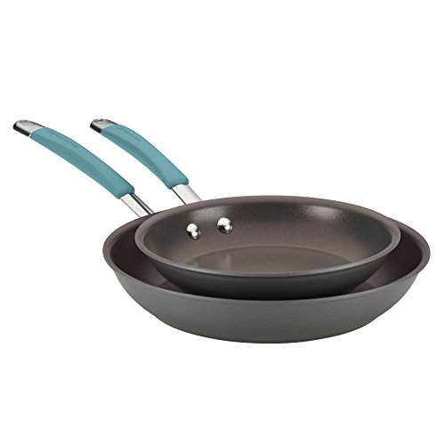 Comparison: Best Rachael Ray Fry Pans 4 Rachael Ray 87643 Cucina Hard Anodized Nonstick Frying Pan Set / Fry Pan Set / Hard Anodized Skillet Set - 9.25 Inch and 11.5 Inch, Gray with Blue Handles