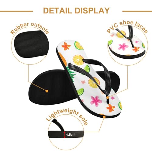 Pineapple Hibiscus White Flip Flops for Beach Thong Sandals Anti-slip Lightweight Beach Slippers for Summer Swim Travel3