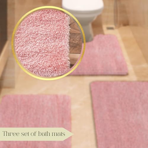 Image of XenluxeMicrofiber Bath Rug Set - Ultra Soft Plush Bathroom Mats, Non-Slip Absorbent Bath Mat + U-Shaped Contour Toilet Rug, Machine Washable, Modern Bathroom Decor - (Pink, Standard)