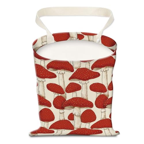 Image of Car Trash Can, Hanging Garbage Bin for Men and Women, Cute Car Organizer and Storage Bag, Canvas Vehicle Trash Can Bag Easy-to-Install Cute Red Mushroom
