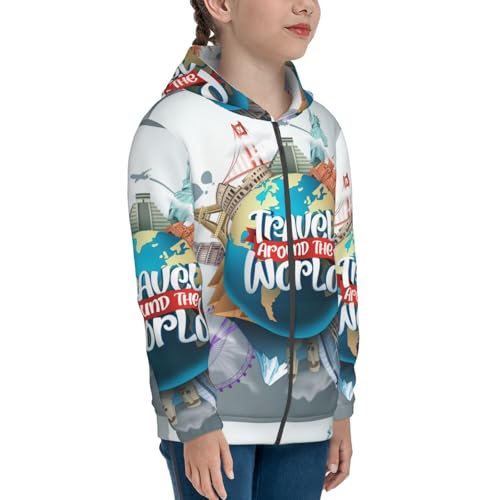 Travel Around The World Kid Hoodies Boys Zip Up Sweatshirts Girls Pullover with Pocket4