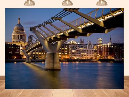 PEKRU 7x5ft Fabric London Millennium Bridge Night Backdrop St Pauls