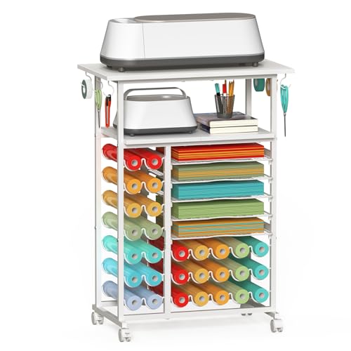 SHINOSKE Rolling Craft Storage Cart with 29 Vinyl Roll Holders