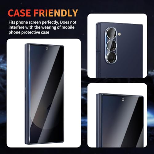 Image of Uyiton Privacy Tempered Glass Screen Protector for Samsung Galaxy Z Fold 6 (2 Pack) | Anti-Spy | 9H Hardness | HD Clear | Bubble-Free Easy Installation Kit | Outer Screen Protection