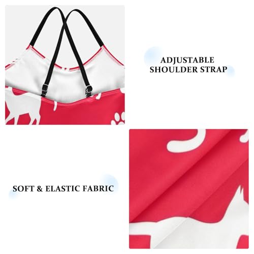 Kids Swim Suits Beach Apparel 3-10 Y with Adjustable Shoulder Strap, White Cat Paw Prints Red3